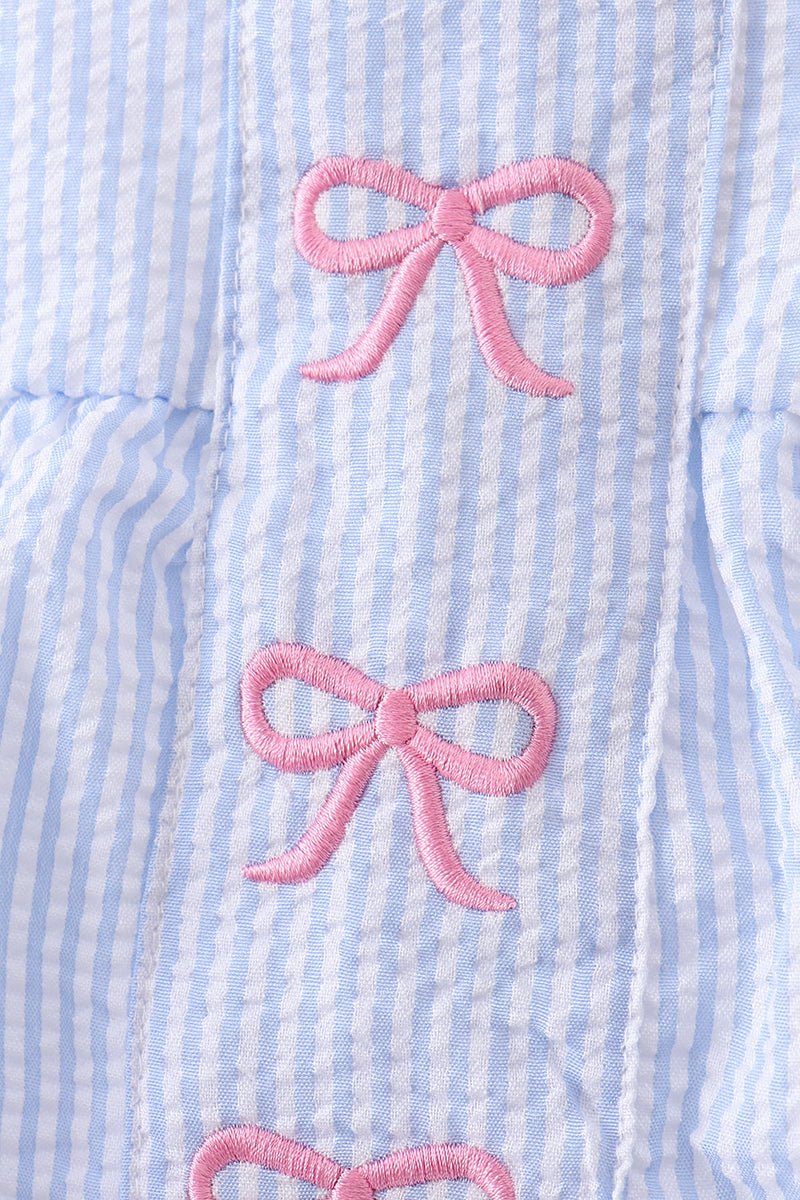 Blue Bow Embroidered Stripe Bubble - Abbies Place