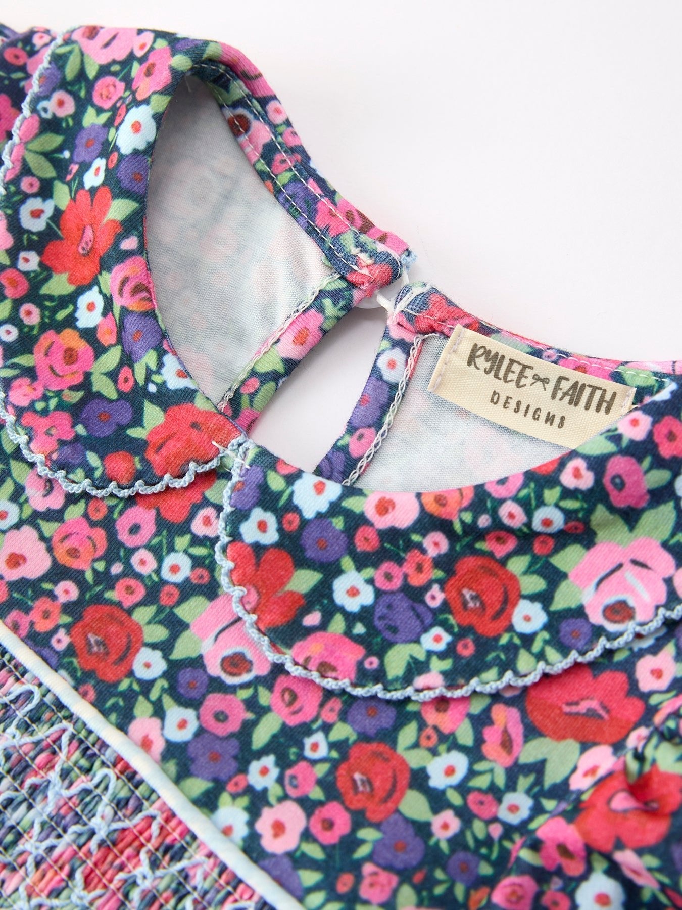 Blue Bow Floral Smocked Girl Bloomer Set - Abbies Place