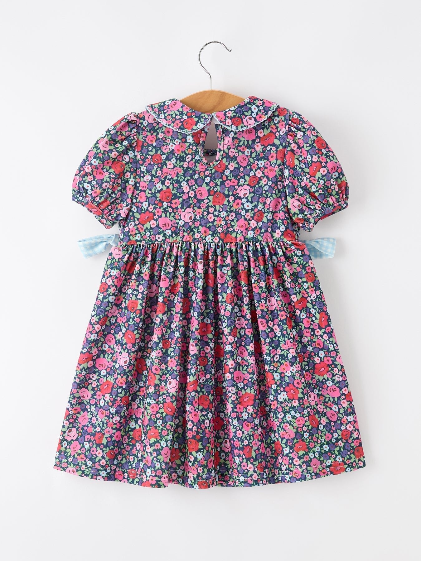 Blue Bow Smocked Floral Girl Dress - Abbies Place