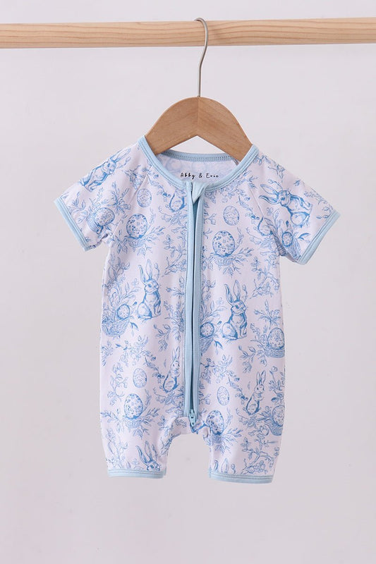 Blue bunny egg bamboo romper - Abbies Place