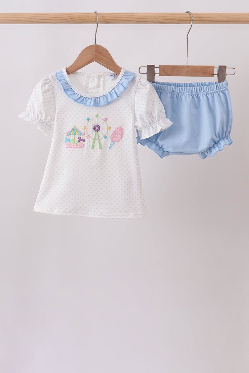 Blue Carousel Embroidered Bloomer Set - Abbies Place