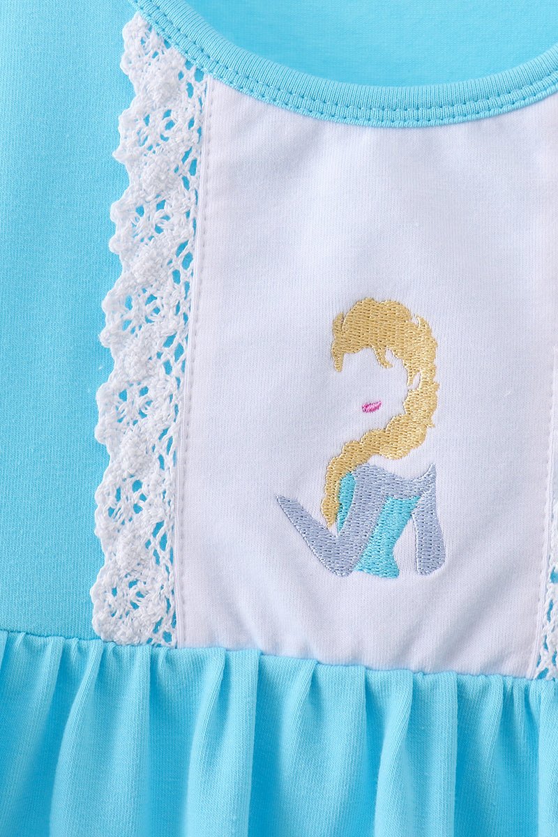 Blue character embroidery ruffle dress - Abbies Place