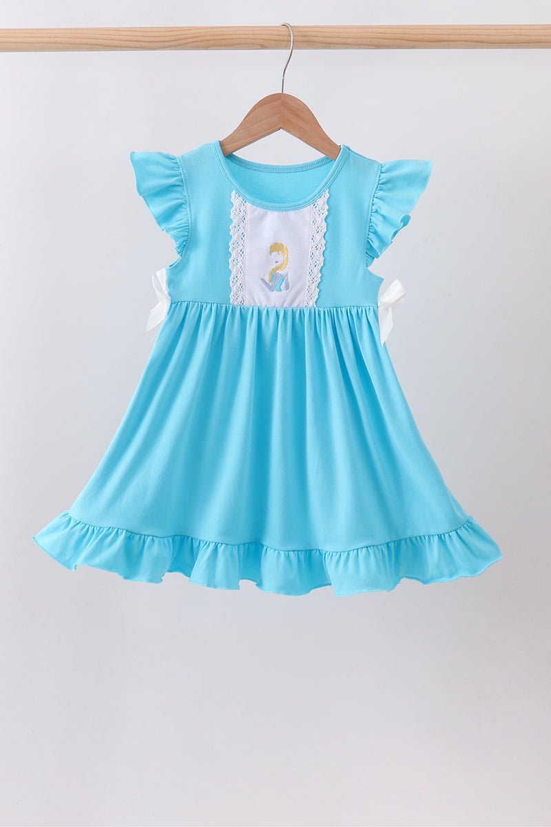 Blue character embroidery ruffle dress - Abbies Place