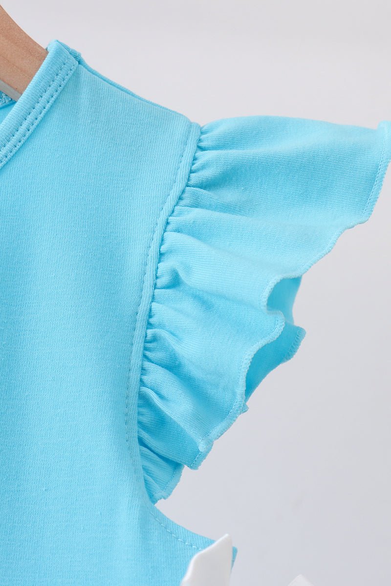 Blue character embroidery ruffle dress - Abbies Place