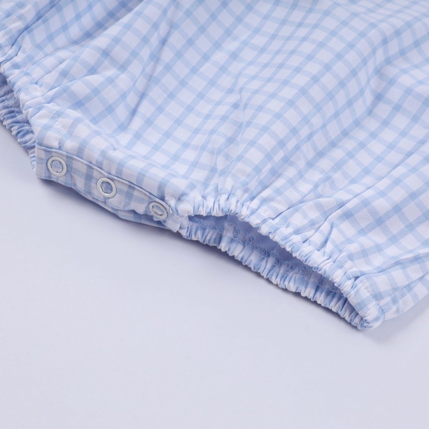 Blue character hand smocked gingham bubble - Abbies Place