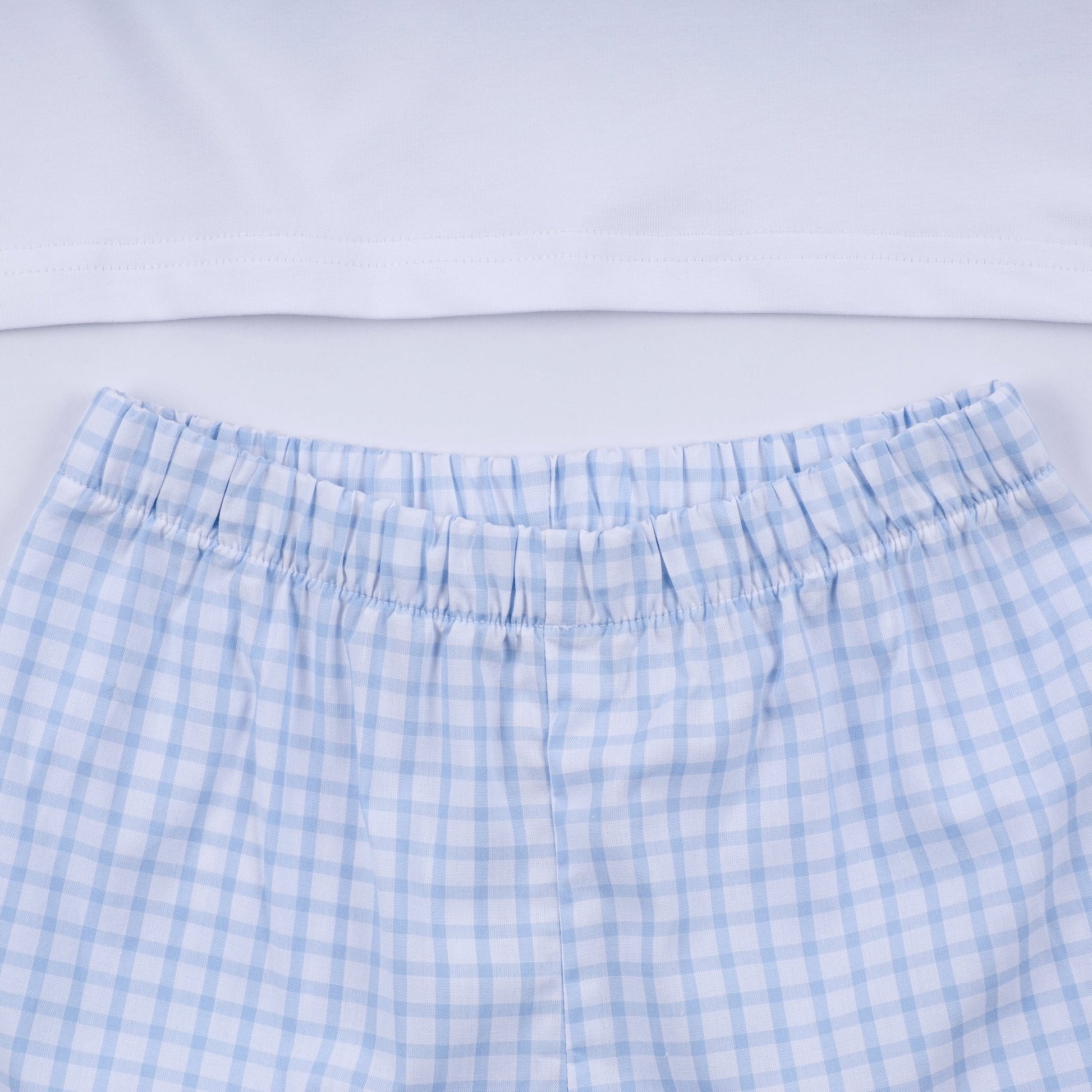 Blue character hand smocked gingham shorts set - Abbies Place