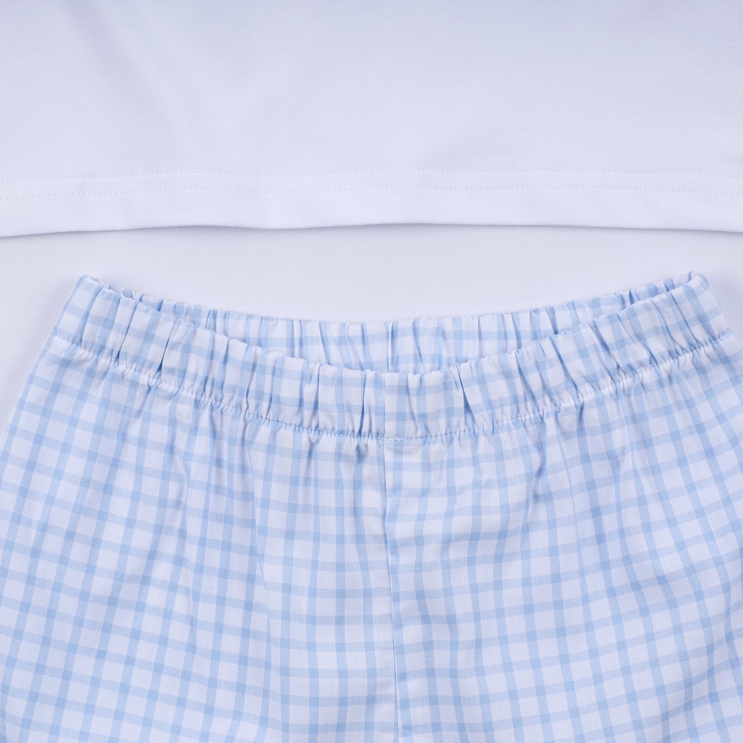Blue character hand smocked gingham shorts set - Abbies Place