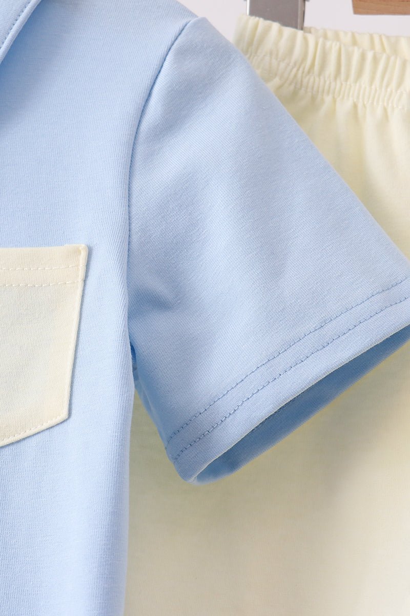 Blue Colorblock Pocket Shorts Set - Abbies Place