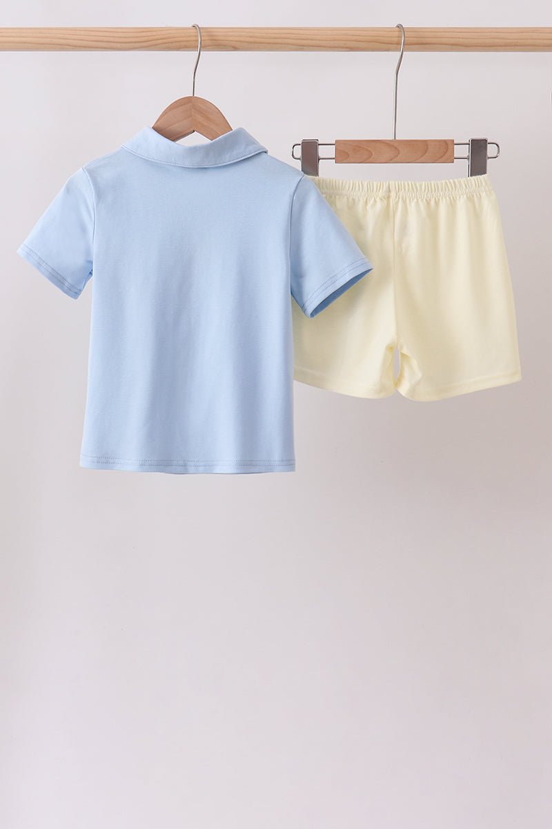 Blue Colorblock Pocket Shorts Set - Abbies Place