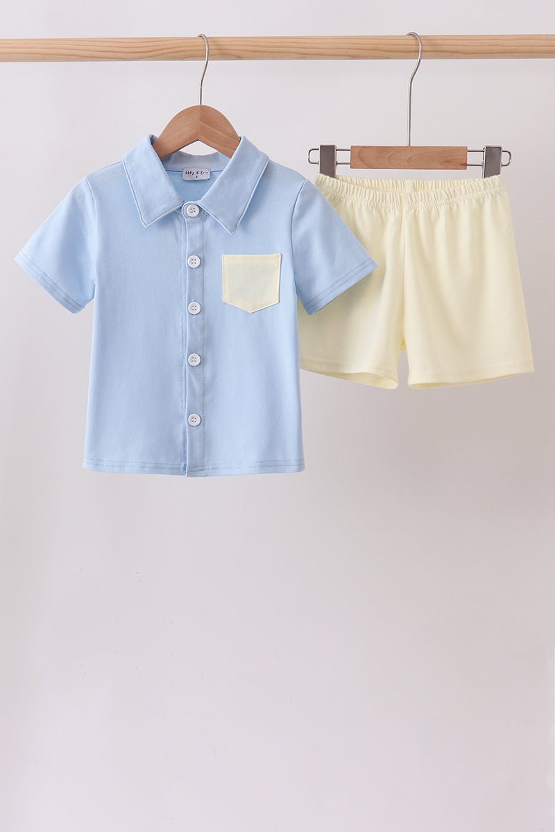 Blue Colorblock Pocket Shorts Set - Abbies Place