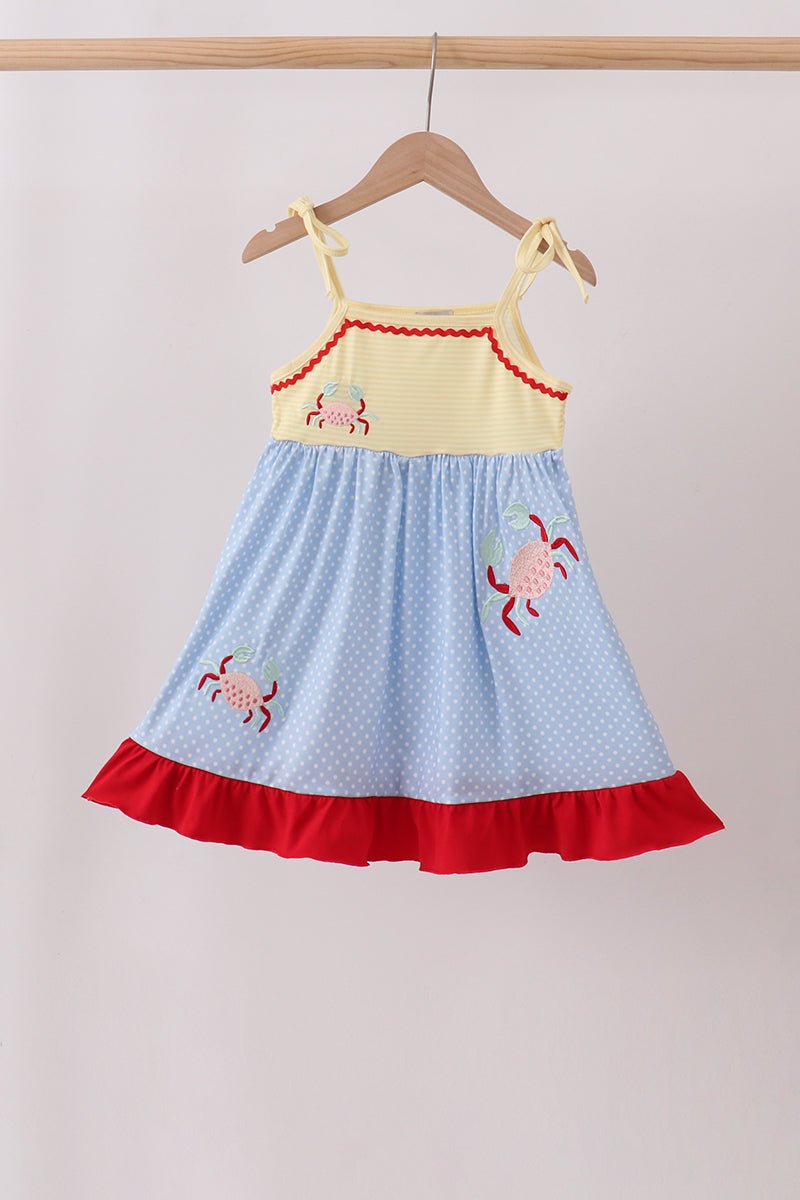 Blue Crab Applique Dress - Abbies Place