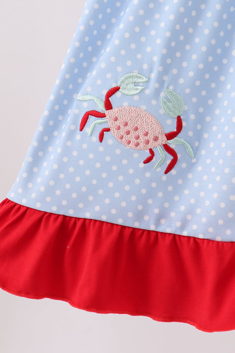 Blue Crab Applique Dress - Abbies Place