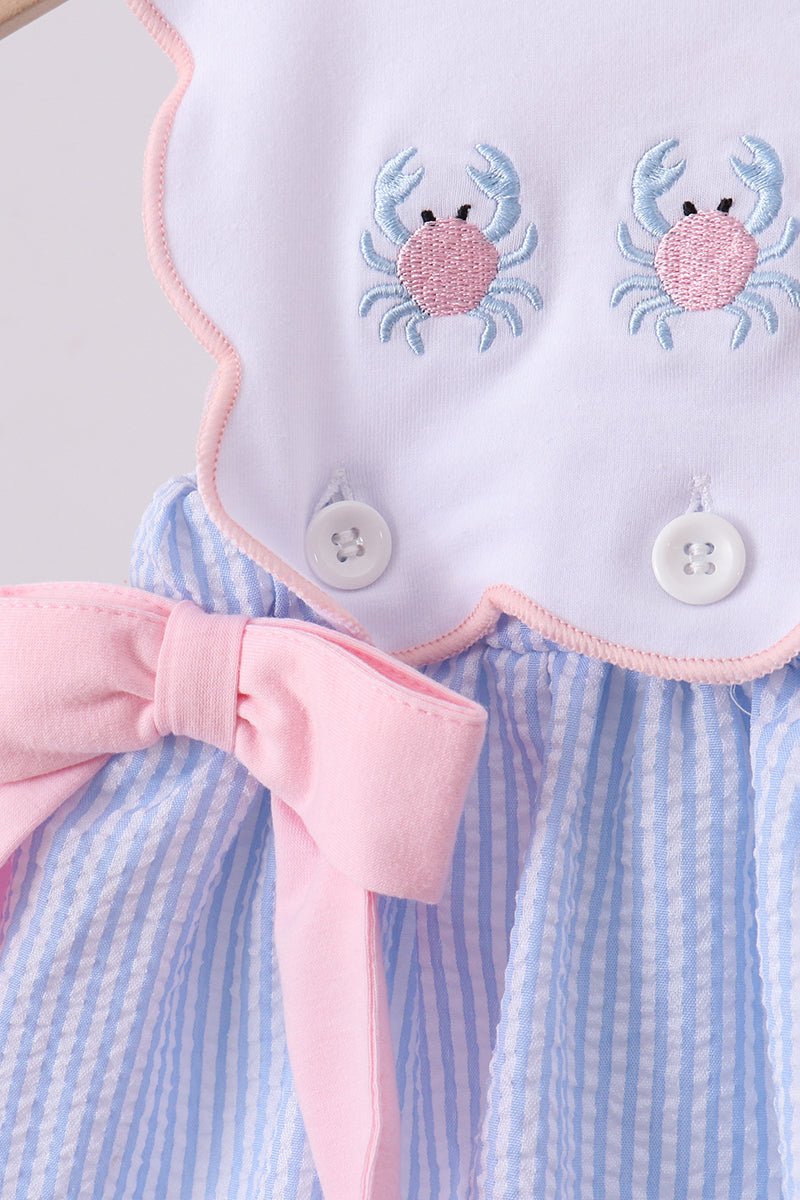 Blue Crab Embroidered Seersucker Bloomer Set - Abbies Place