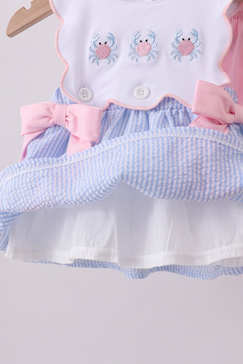 Blue Crab Embroidered Seersucker Bloomer Set - Abbies Place