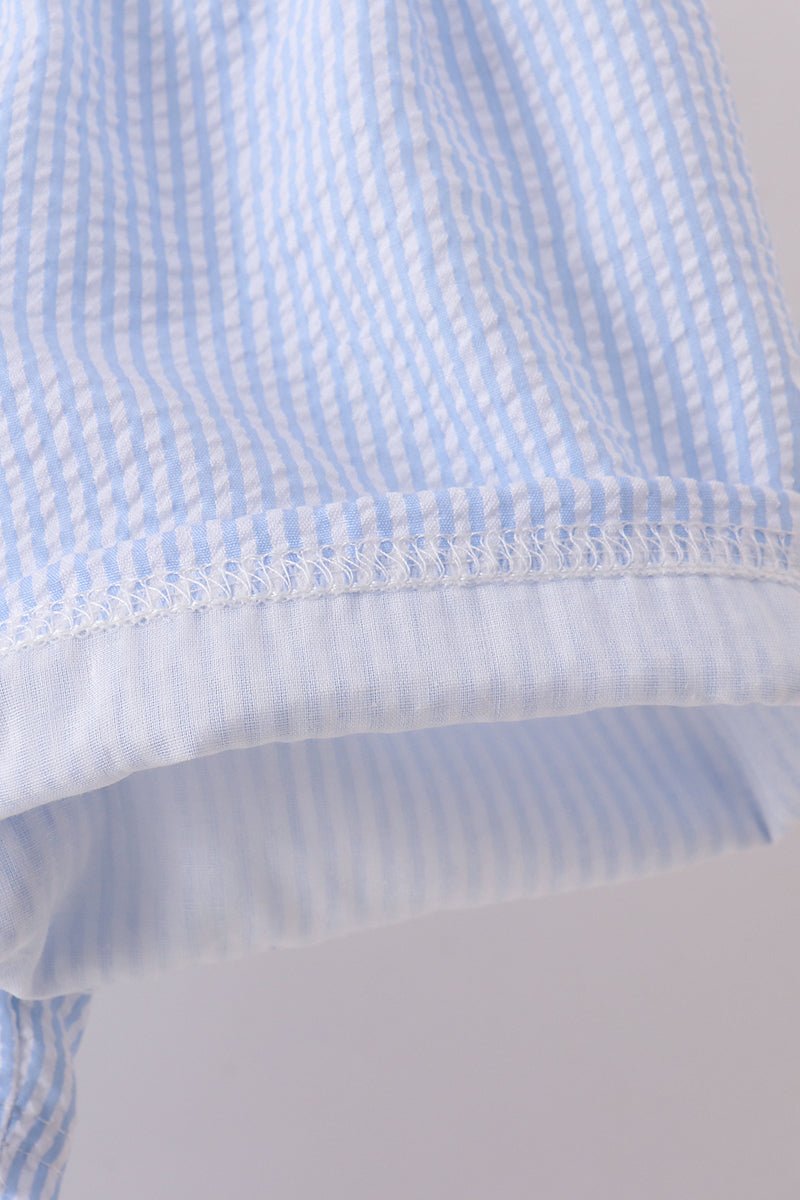 Blue Crab Embroidered Seersucker Shorts Set - Abbies Place