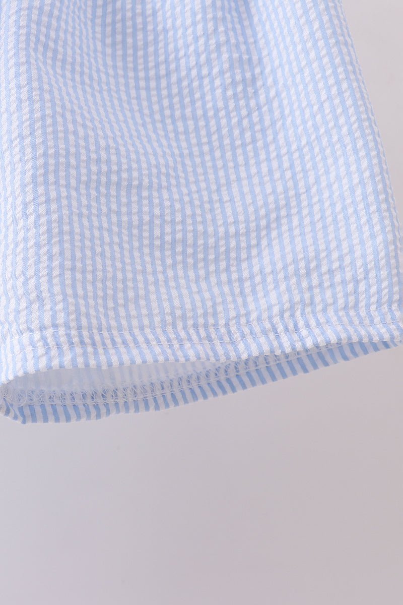 Blue Crab Embroidered Seersucker Shorts Set - Abbies Place