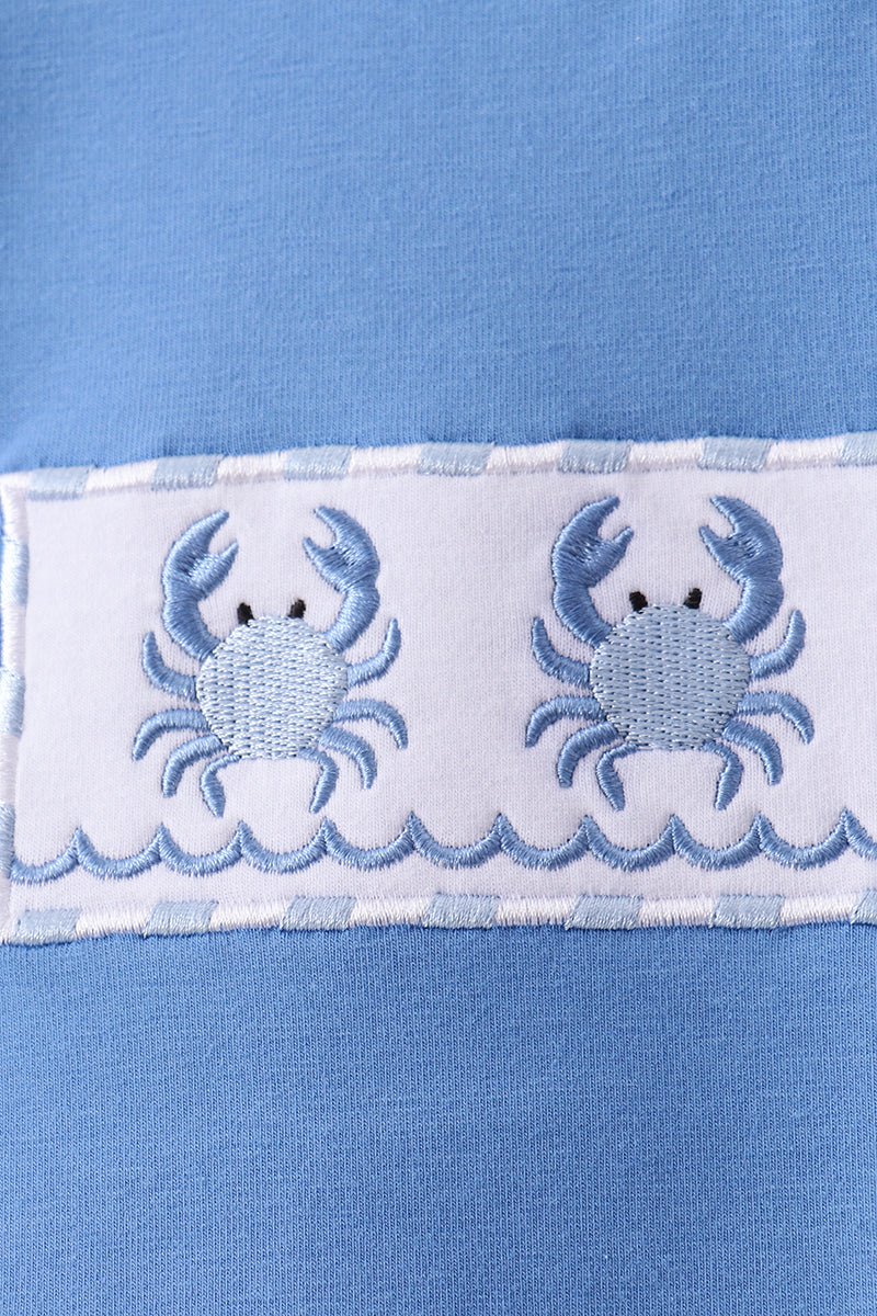 Blue Crab Embroidered Seersucker Shorts Set - Abbies Place