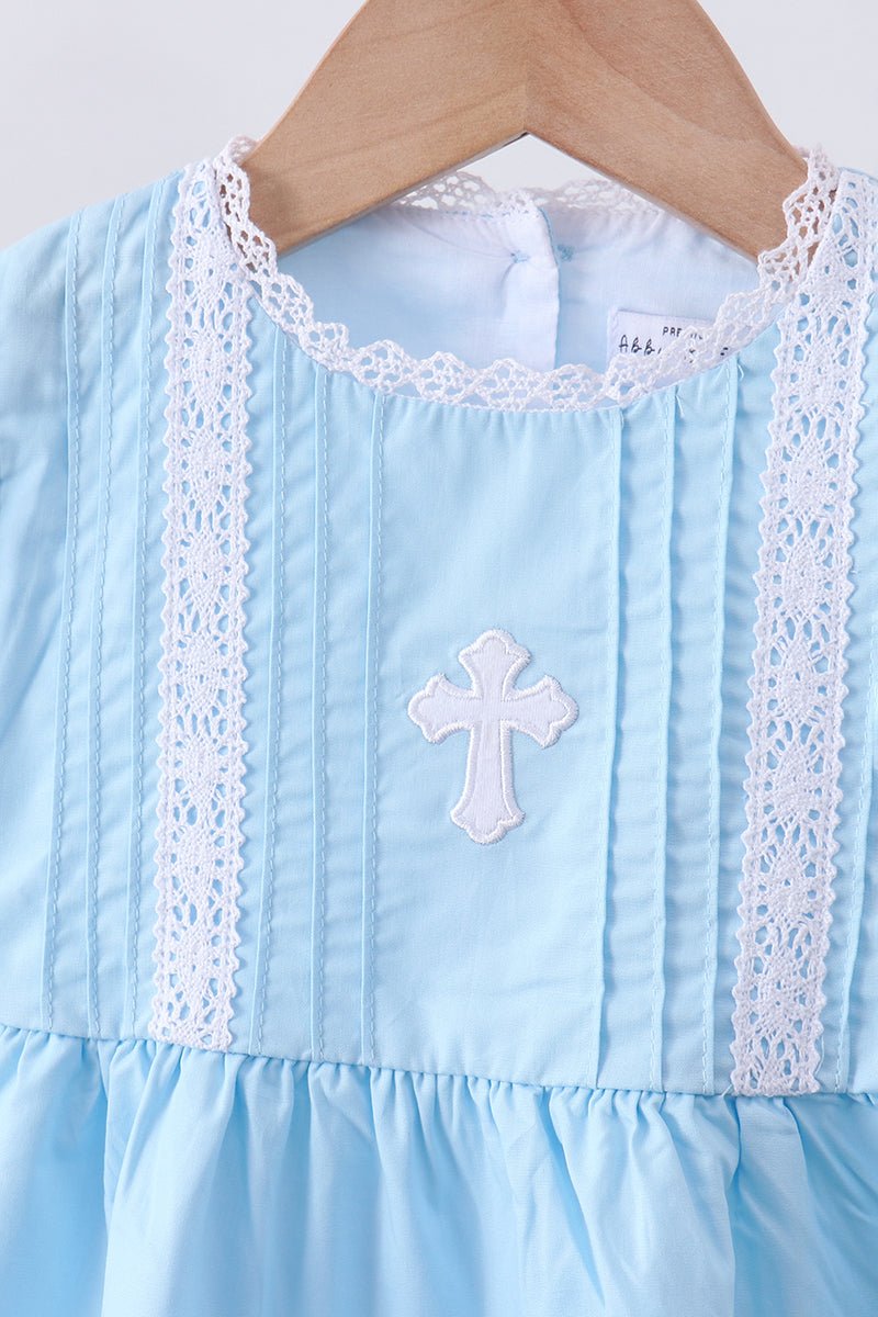 Blue cross embroidery lace pants set - Abbies Place
