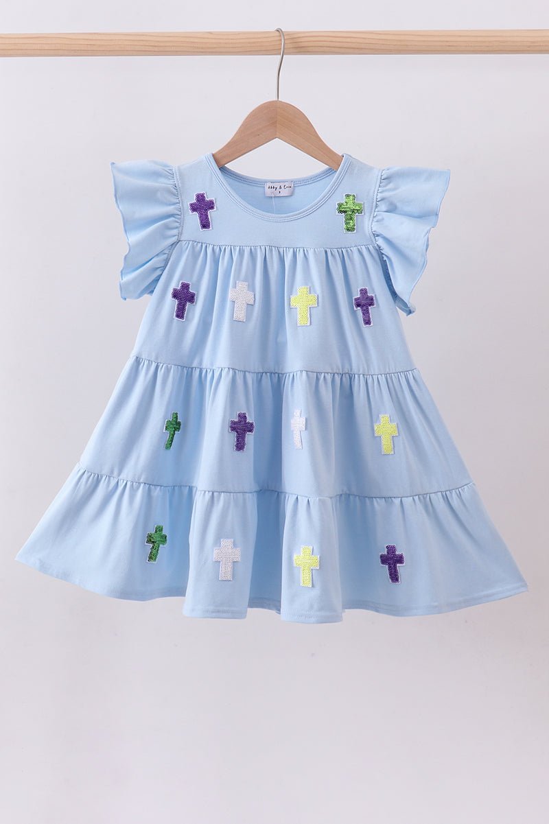Blue cross sequin tiered dress - Abbies Place