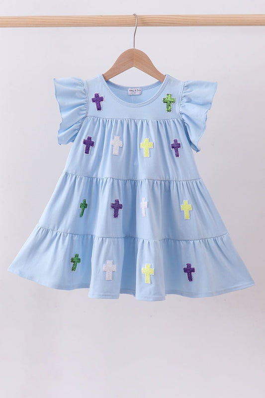 Blue cross sequin tiered dress - Abbies Place