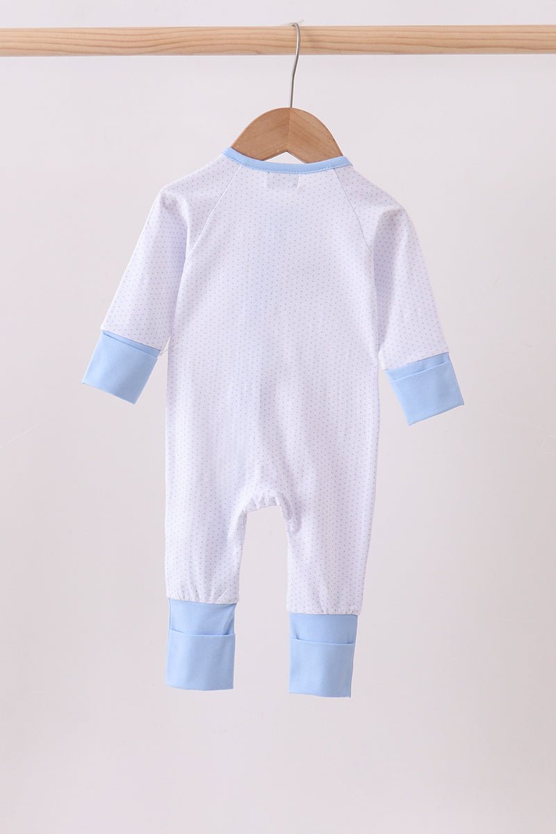 Blue dot horse embroidery romper - Abbies Place