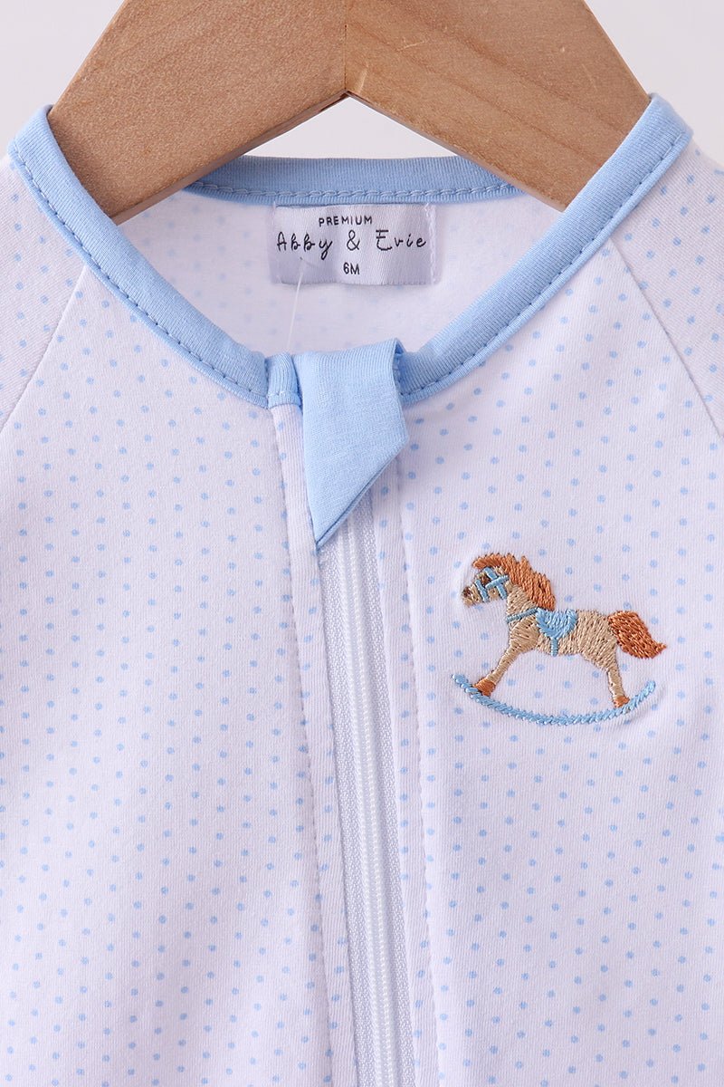 Blue dot horse embroidery romper - Abbies Place