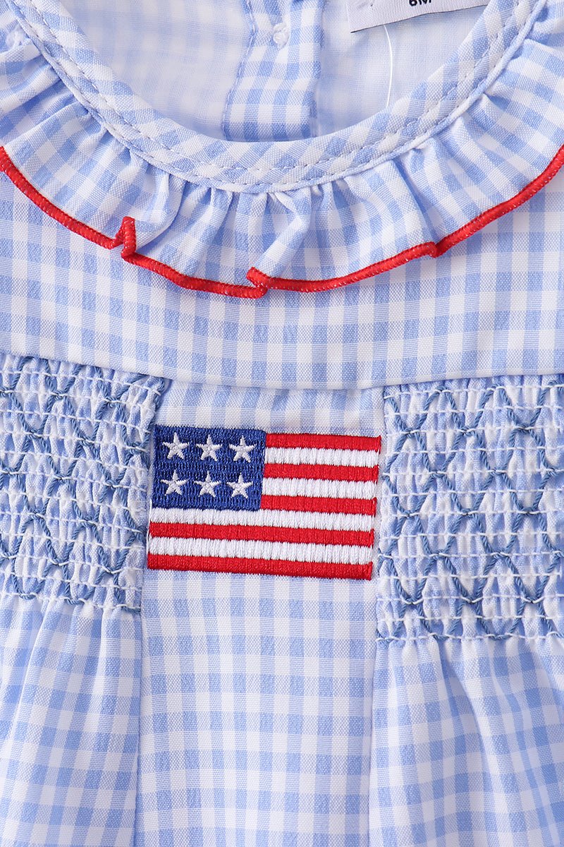 Blue flag smocked ruffle bloomer set - Abbies Place