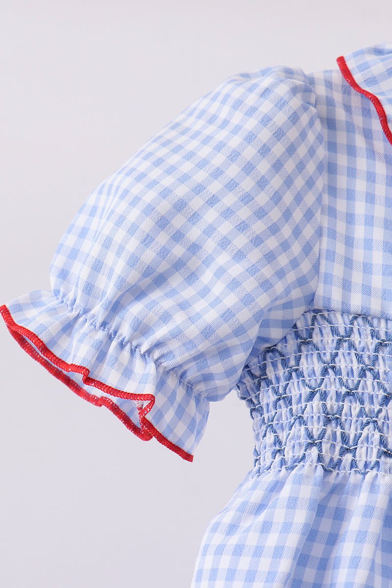 Blue flag smocked ruffle bubble - Abbies Place
