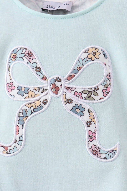 Blue Floral Bow Applique Bubble - Abbies Place