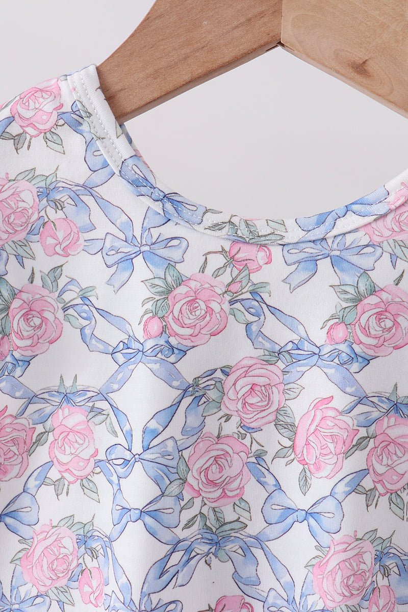 Blue Floral Bow Bloomer Set - Abbies Place