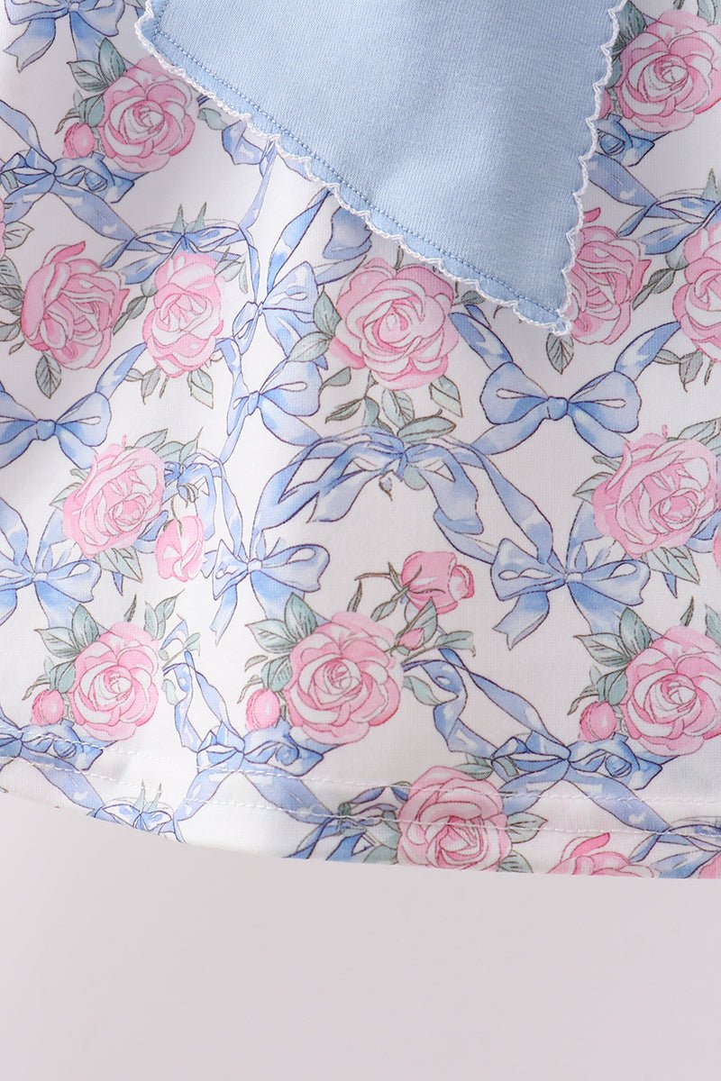 Blue Floral Bow Set - Abbies Place