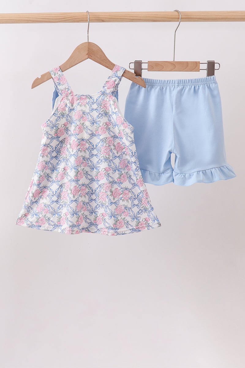 Blue Floral Bow Set - Abbies Place