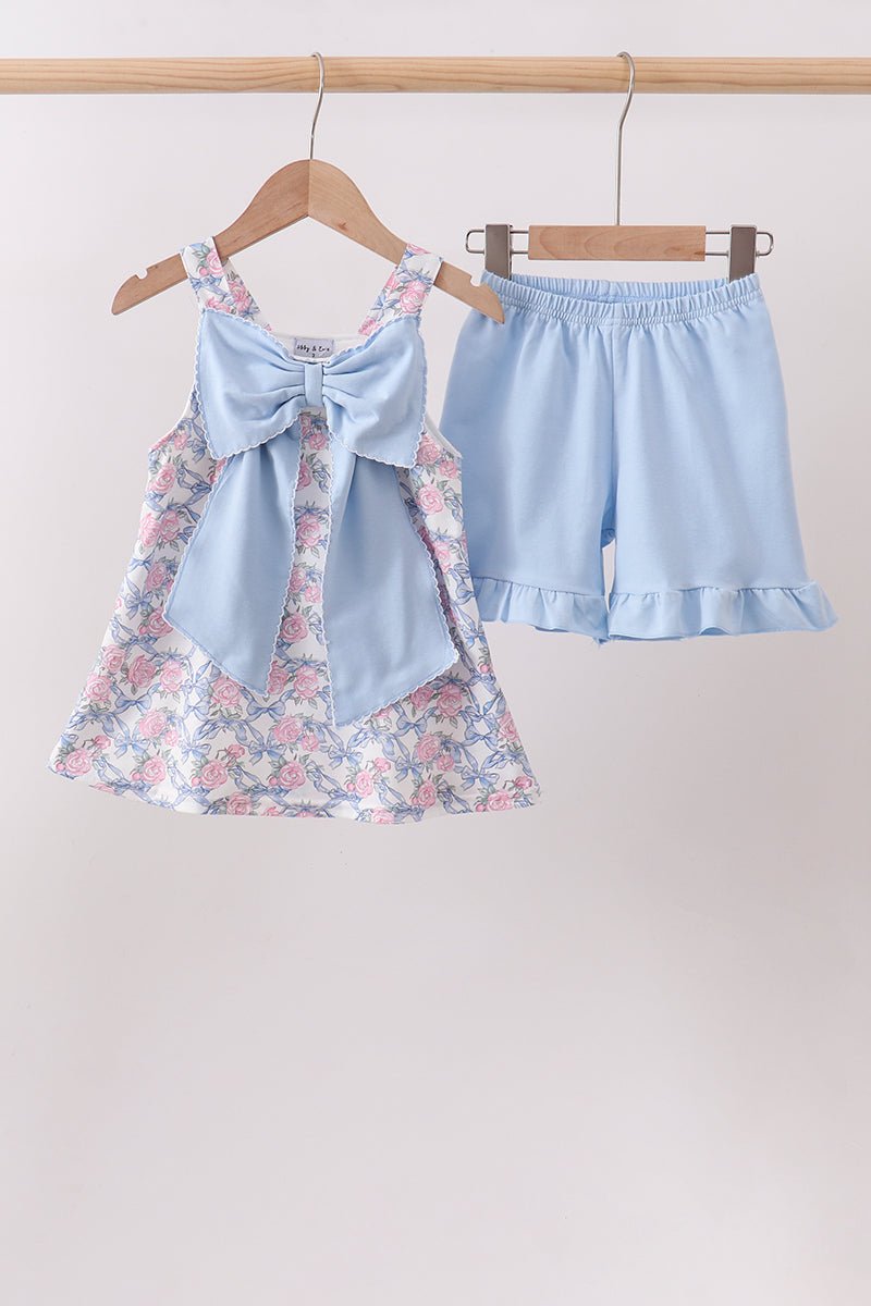Blue Floral Bow Set - Abbies Place