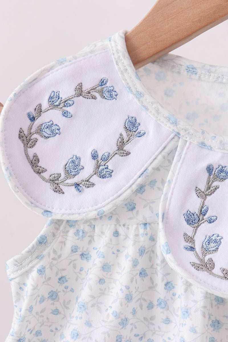Blue Floral Embroidered Bloomer Set - Abbies Place