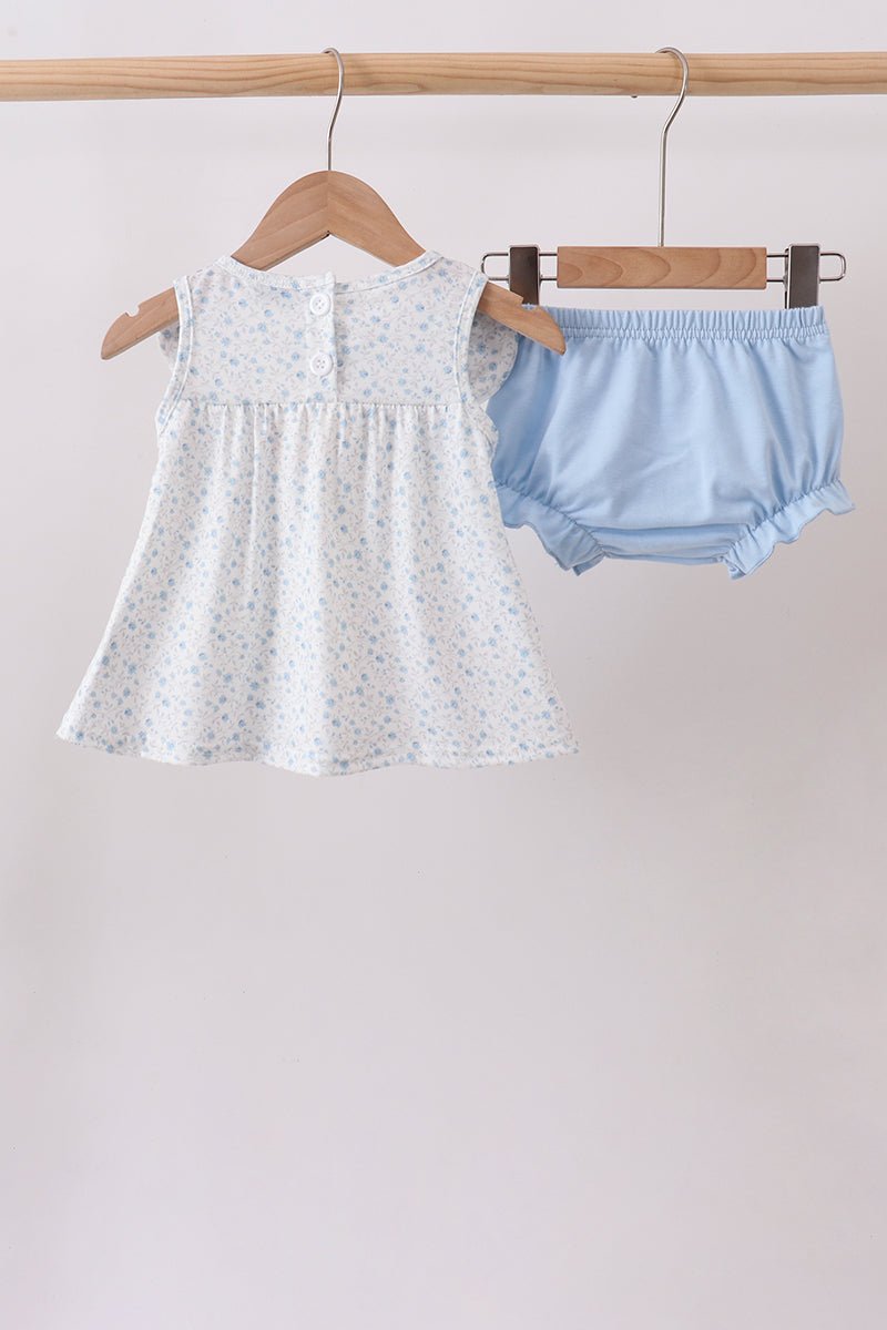 Blue Floral Embroidered Bloomer Set - Abbies Place