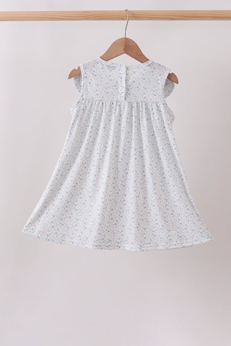 Blue Floral Embroidered Dress - Abbies Place