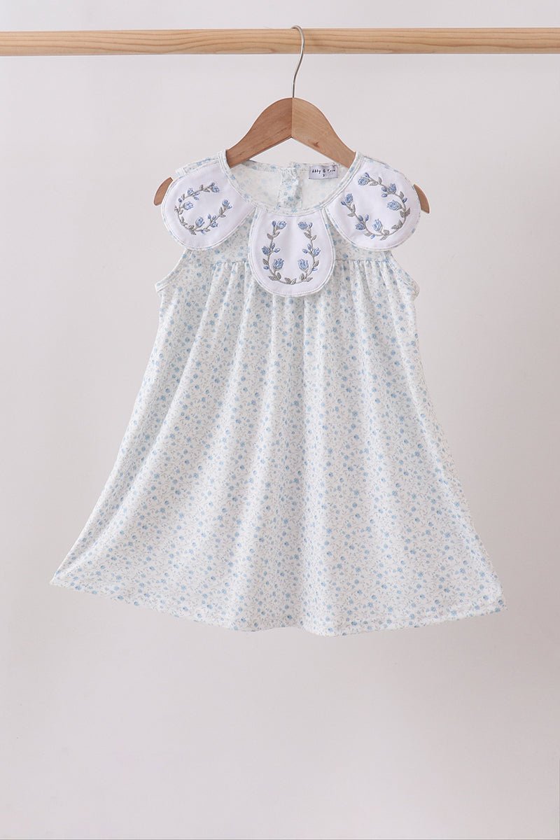 Blue Floral Embroidered Dress - Abbies Place