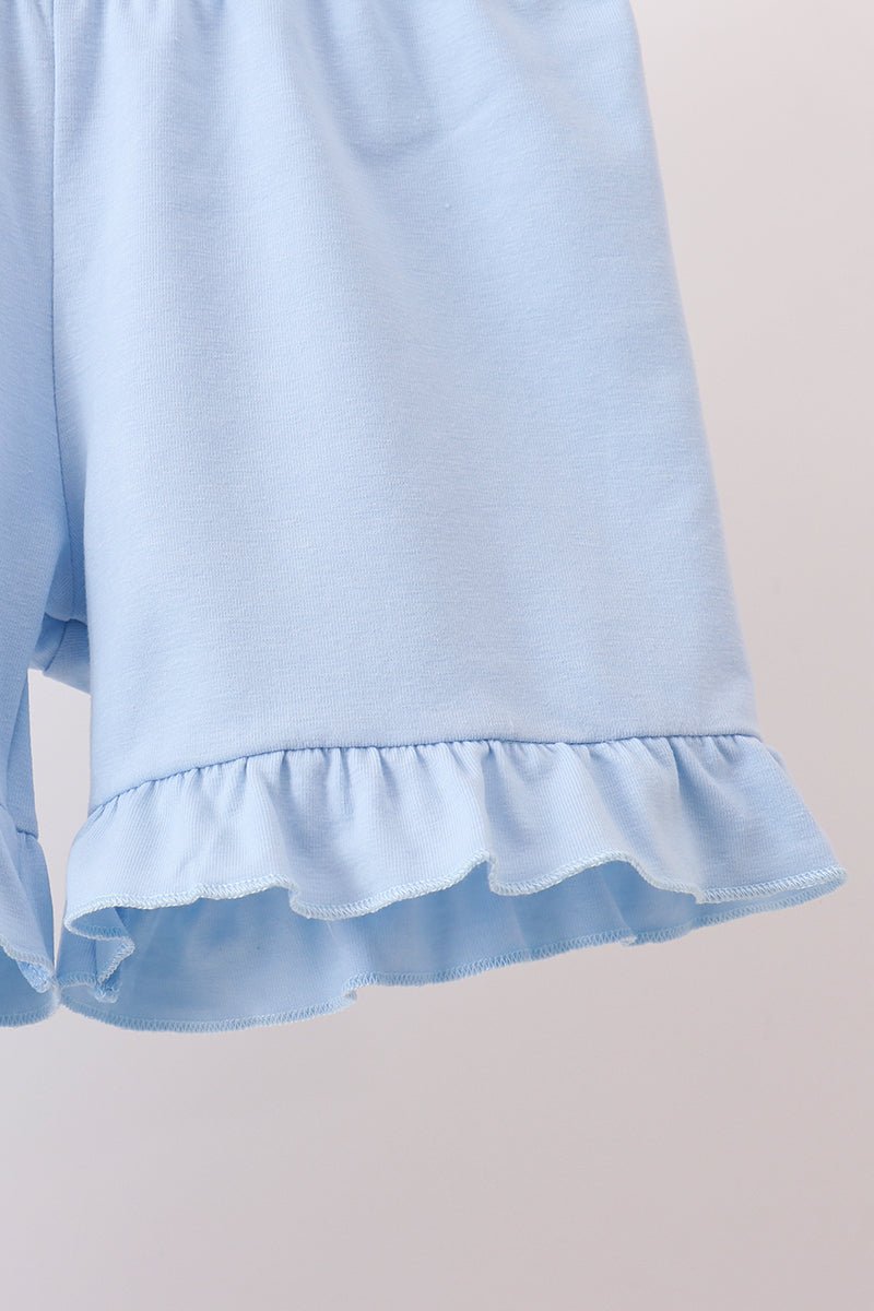 Blue Floral Embroidered Ruffle Shorts Set - Abbies Place
