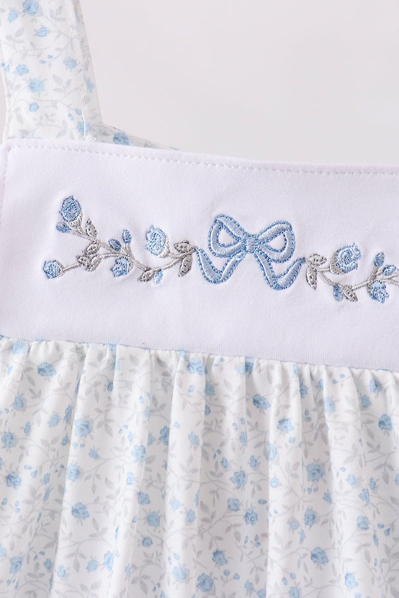 Blue Floral Embroidered Ruffle Shorts Set - Abbies Place