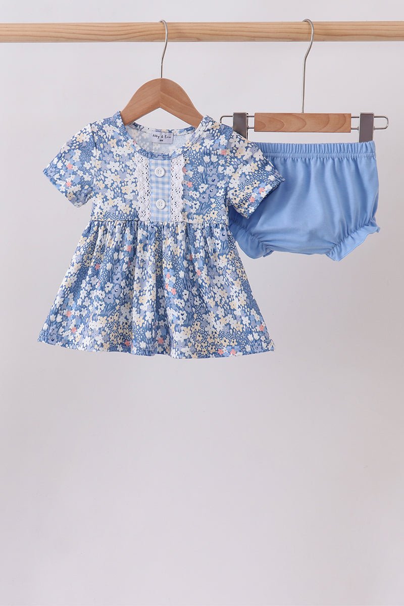 Blue Floral Print Bloomer Set - Abbies Place