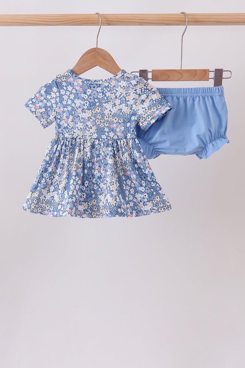 Blue Floral Print Bloomer Set - Abbies Place