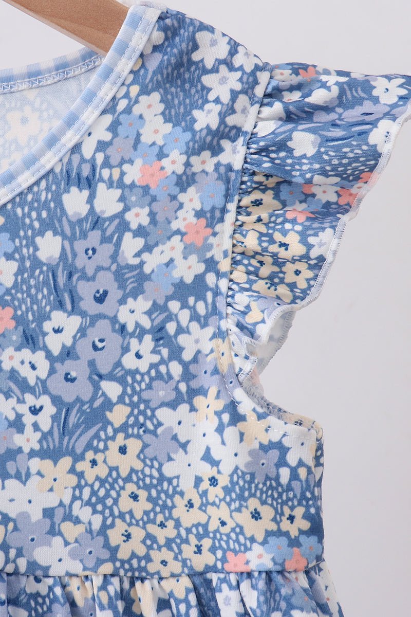 Blue Floral Print Dress - Abbies Place