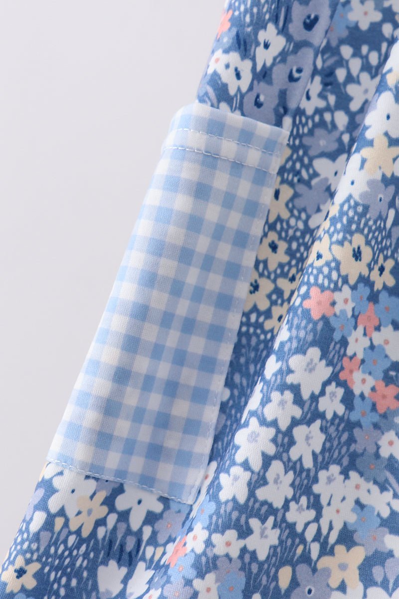 Blue Floral Print Dress - Abbies Place