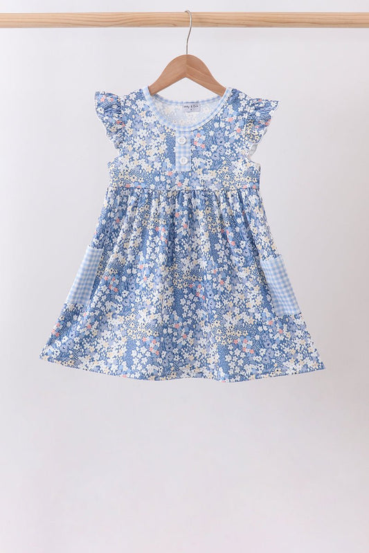 Blue Floral Print Dress - Abbies Place