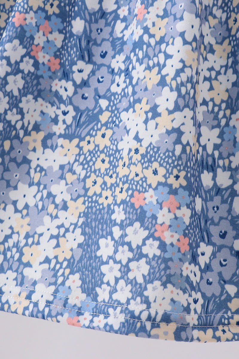 Blue Floral Print Dress - Abbies Place