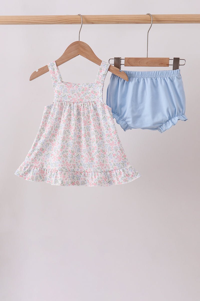 Blue Floral Print Ruffle Bloomer Set - Abbies Place