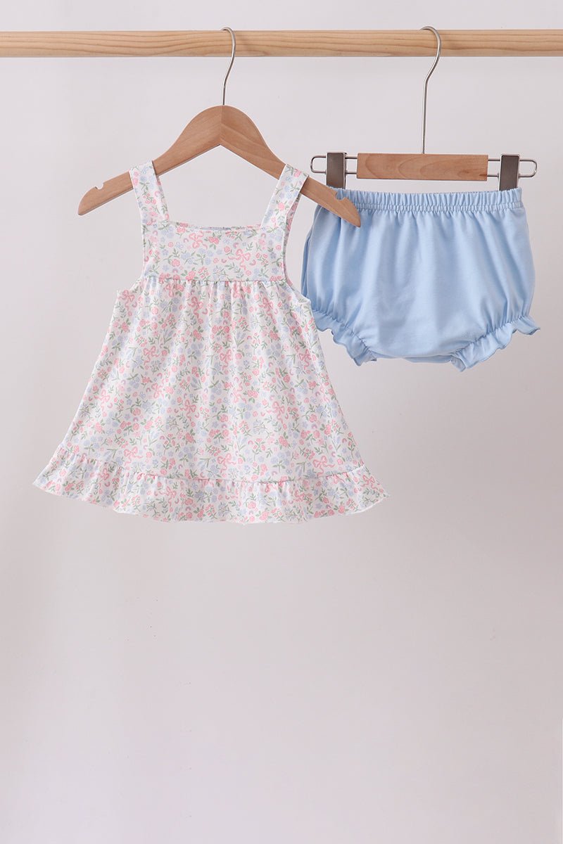 Blue Floral Print Ruffle Bloomer Set - Abbies Place