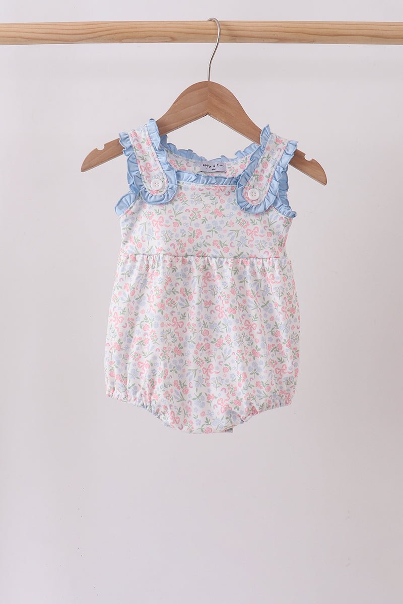 Blue Floral Print Ruffle Bubble - Abbies Place