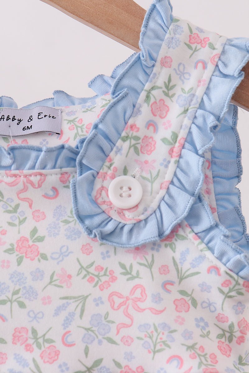 Blue Floral Print Ruffle Bubble - Abbies Place