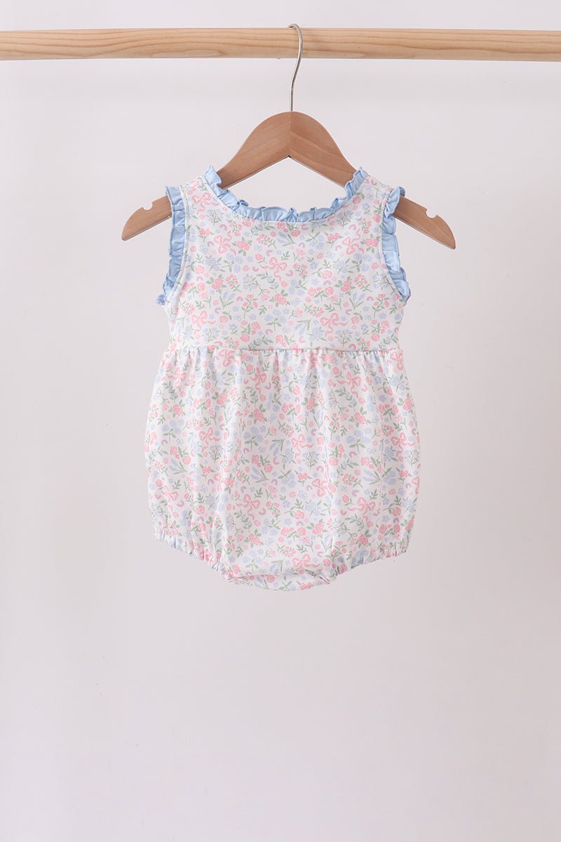 Blue Floral Print Ruffle Bubble - Abbies Place